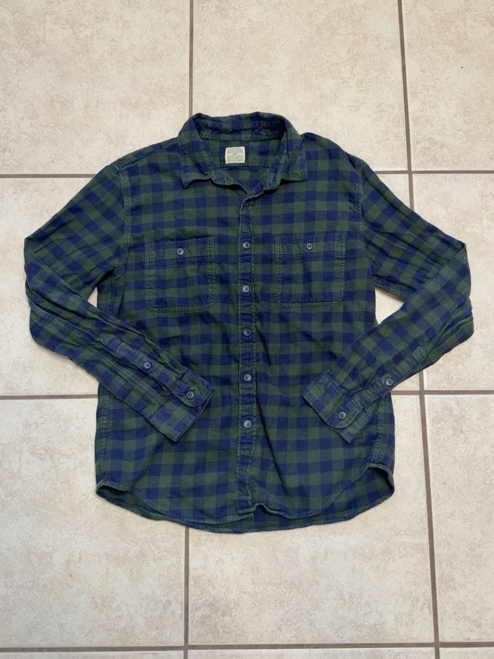 J.Crew Slim Fit Navy Green Buffalo Plaid Flannel Shirt Large